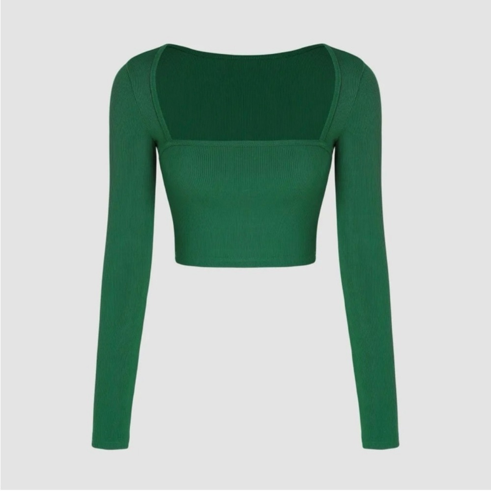 NWT Cider Green Knit Square Neck Long Sleeved Cropped Top Size Medium